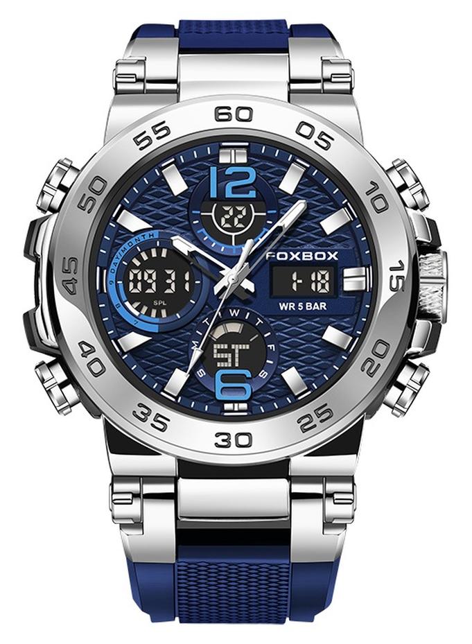 فوكس بوكس ساعات يد فاخرة بشاشة LCD للرجال مقاومة للماء كوارتز عسكرية للرجال + صندوق - Image 1